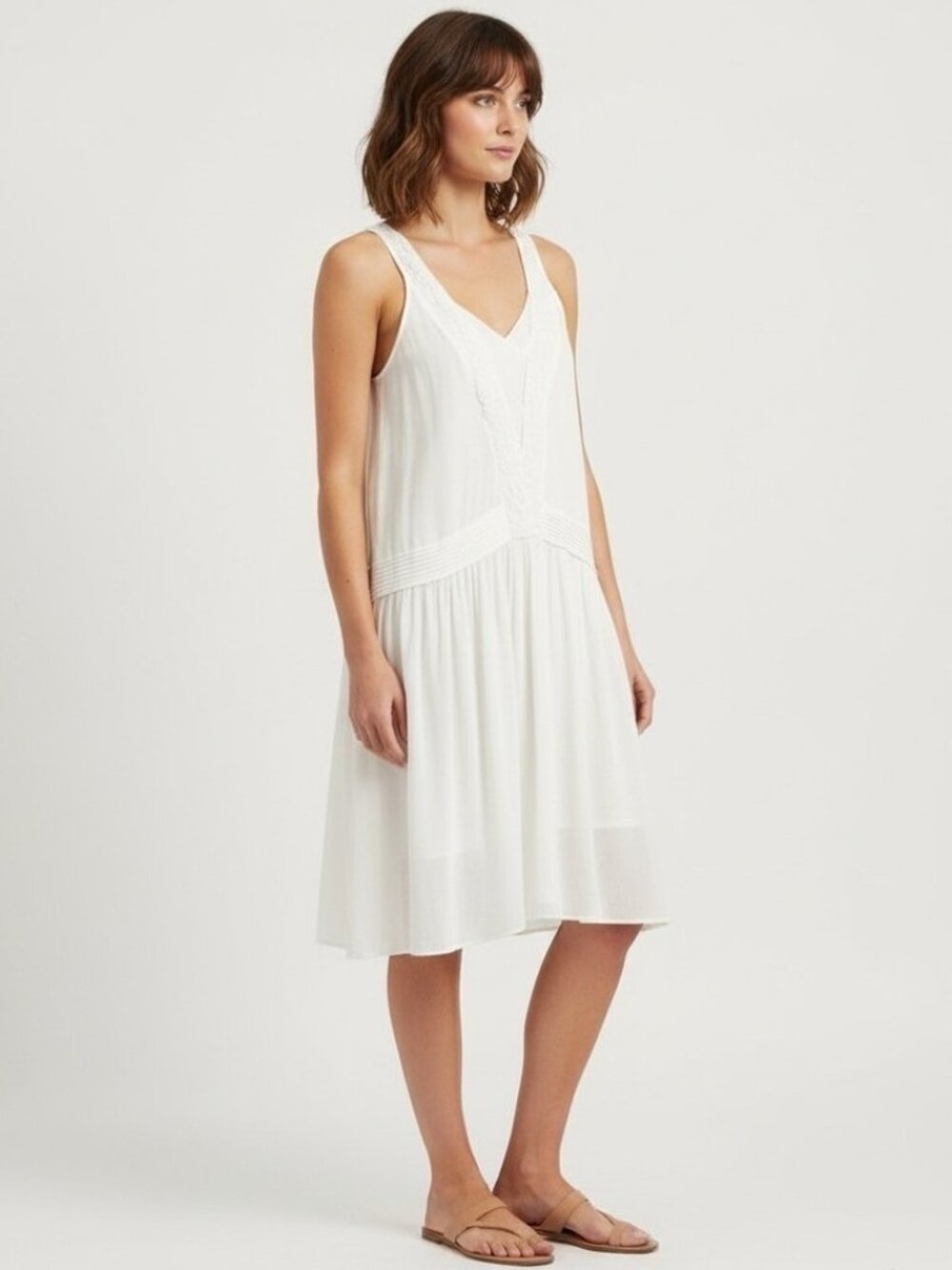 Zara White Embroidered Drop Waist Sheer Boho Dress - XS-Small